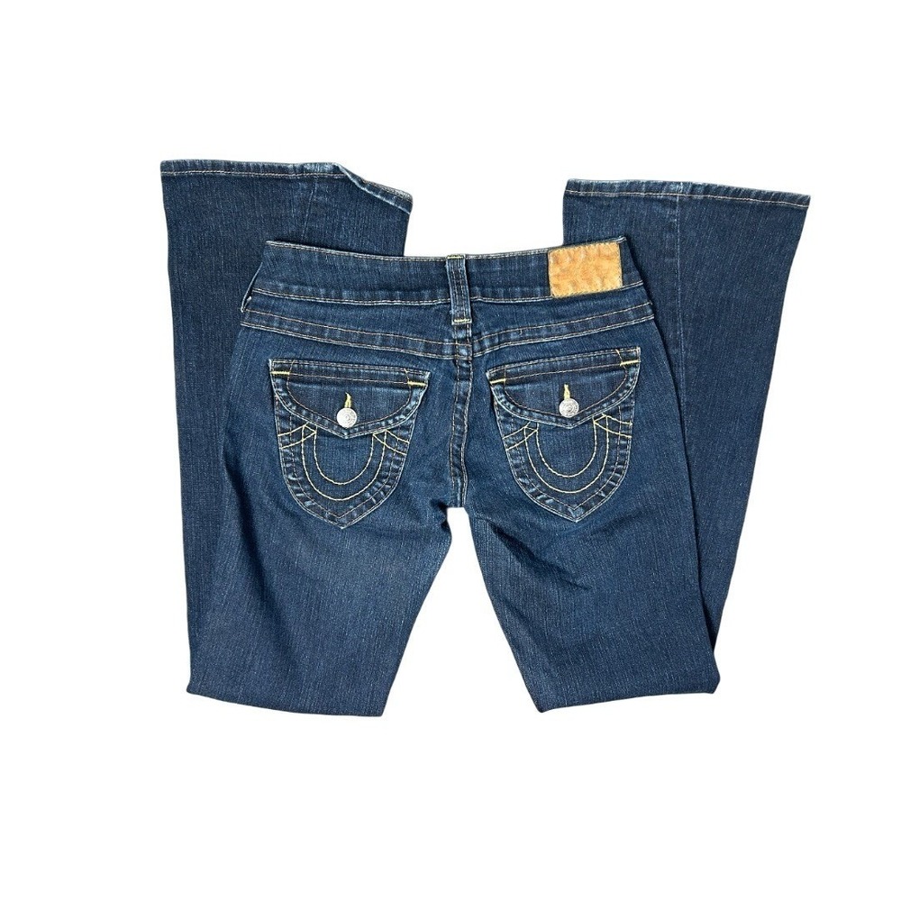 True Religion Joey Womens Low Rise Flare Jeans Dark Wash Y2K Made USA